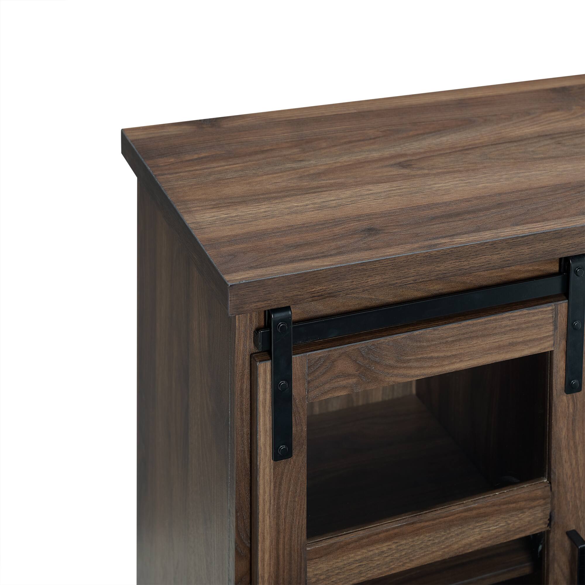 Walker Edison 32" Dark Walnut Sliding Glass Door Modern Accent Cabinet